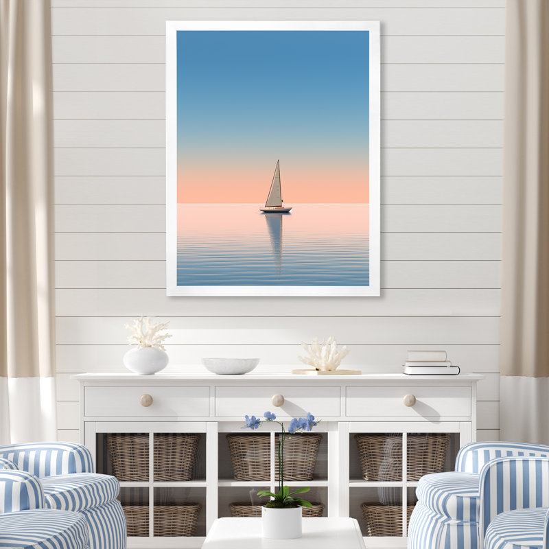 «Coastal Calm Pink Voilier», photo sur toile, H 40 po x l 30 po x P 1,5 po, Cadre photo blanc