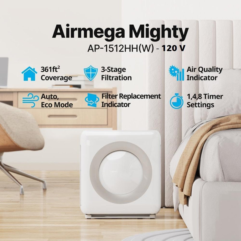 AP-1512HH(W) True HEPA Purifier with Air Quality Monitoring, Auto, Timer, Filter Indicator, and Eco Mode, 16.8 x 18.3 x 9.7