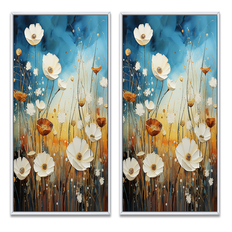 Mill Pointillism "Meadow Pointillism" 2 - Pièces sur, H 32 po x l 32 po, Cadre blanc