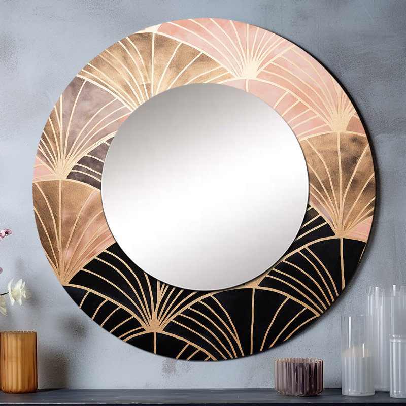 Rose or Radiance - miroir décoratif de formes abstraites, miroir mural rond moderne, impression d'art en métal, 36 po x 36 po