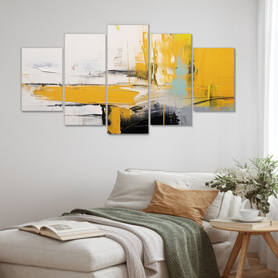Voile de moutarde jaune - art mural abstrait 5 pièces