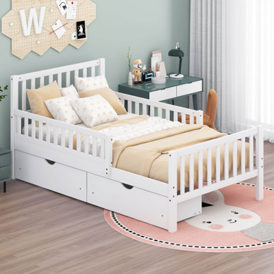 Curits 2 Drawers Platform Bed with Guardrails
