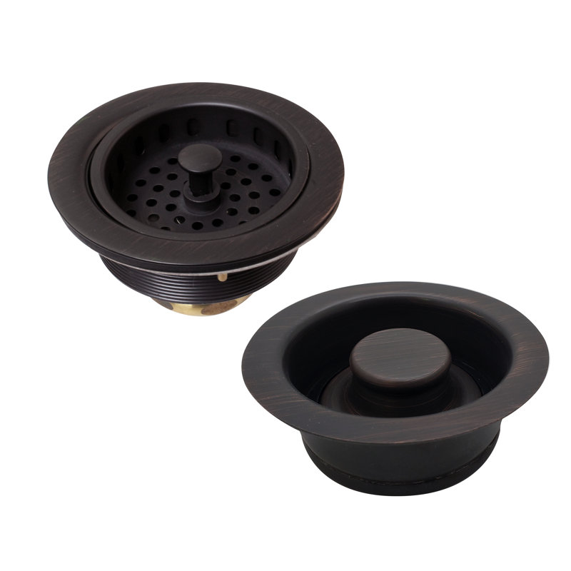 Post Style Kitchen Sink Basket Strainer with Waste Disposal Flange and Stopper Set, Antique Bronze