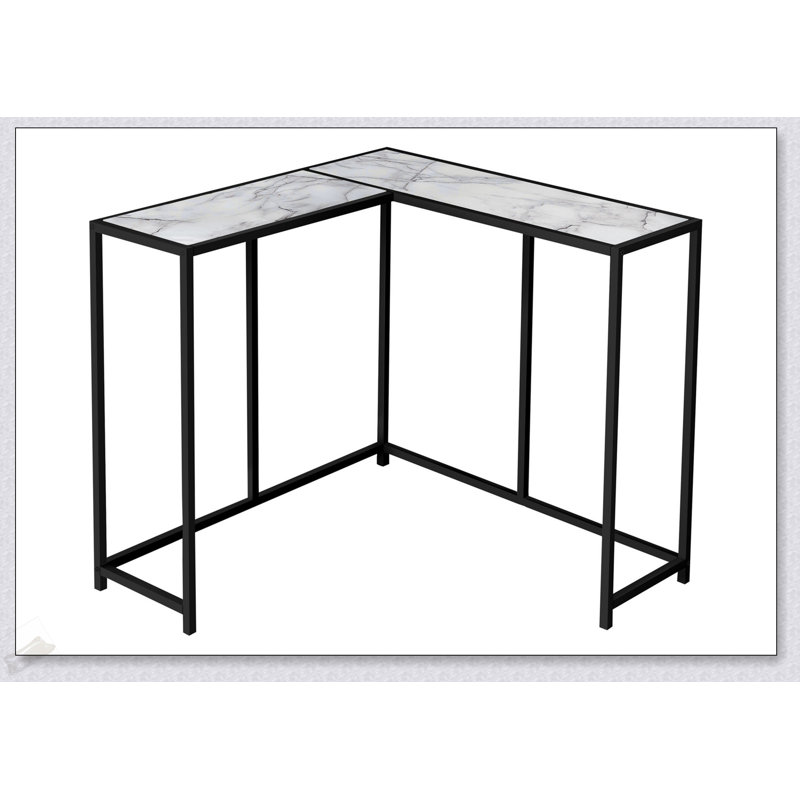 Table d'appoint d'angle étroite avec stratifié en marbre blanc et structure en métal, parfaite pour les entrées et les petits espaces