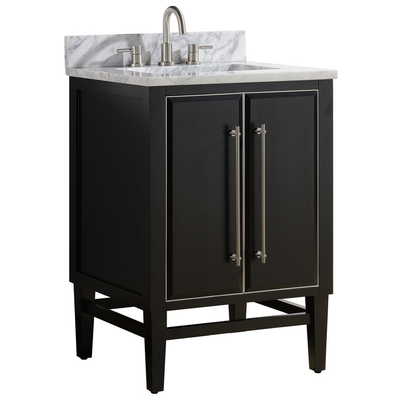 Swihart 25'' Single Bathroom Vanity with Marble Top, Brushed Silver, Carrara White, Black/Gold