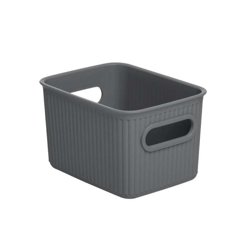 Ensemble de paniers en plastique nervuré, Gris, 1