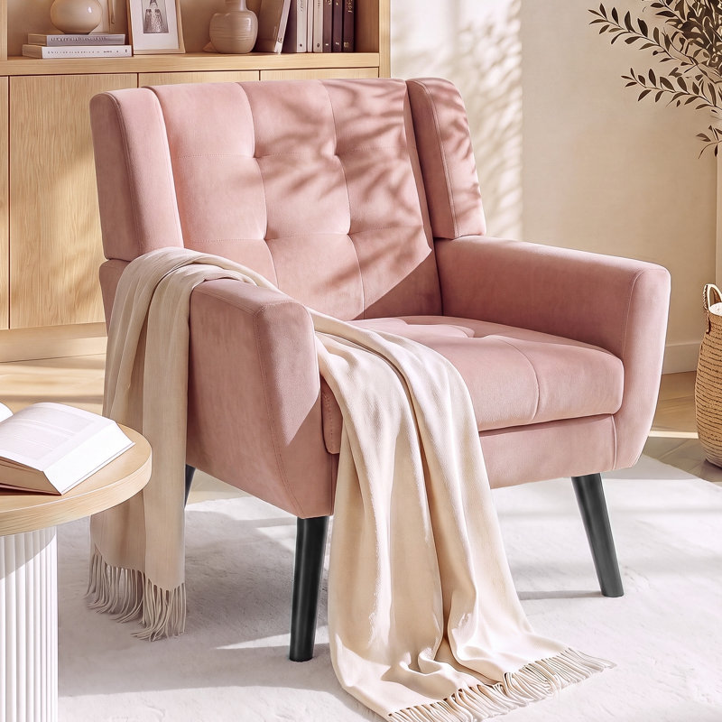 Fauteuil d'appoint Bolanle, Velours peau de rose