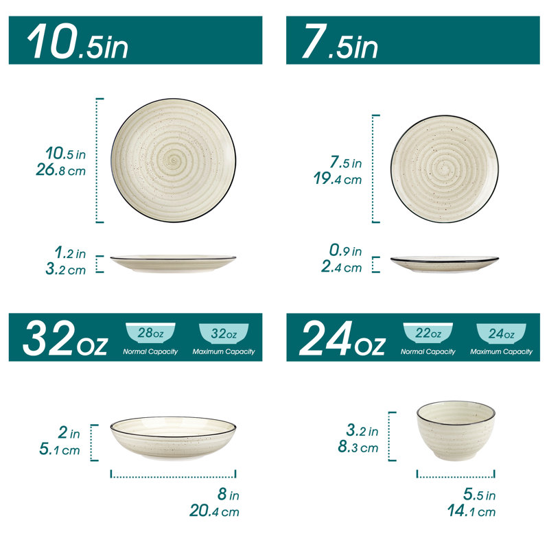 Whittier 24 Piece Stoneware Dinnerware Set - Service for 6, Beige