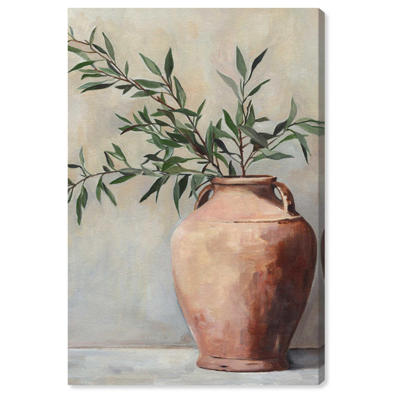 Large Beige and Green Canvas Wall Art with Olive Branch