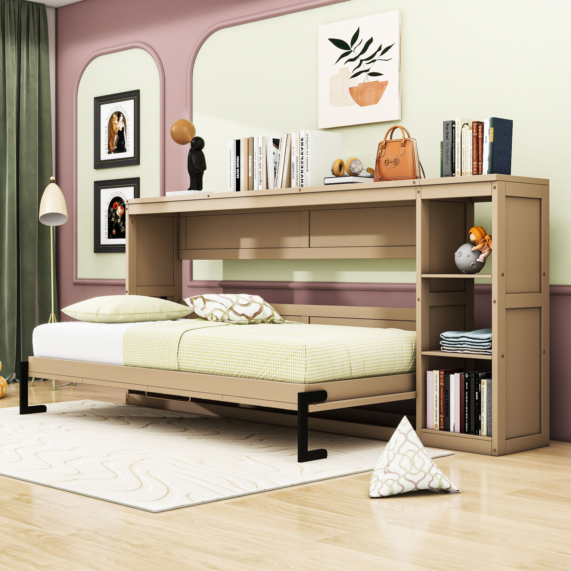 Red Barrel Studio® Wood Murphy Bed with Bookshelf | Wayfair