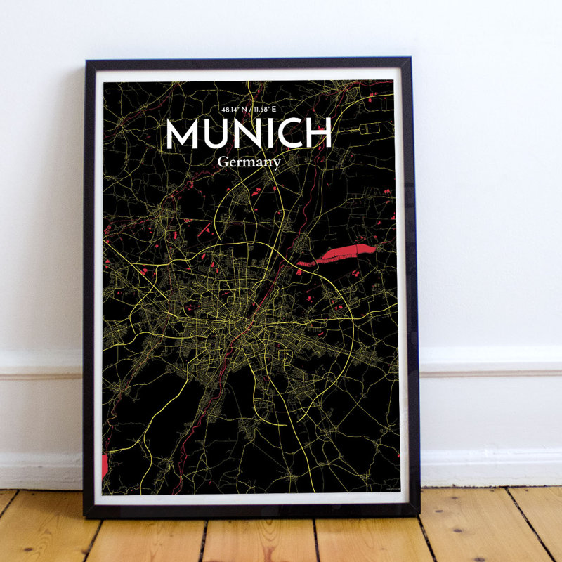 Munich City Map - No Frame Print, 43.2 cm H x 27.9 cm x 0.13 cm D