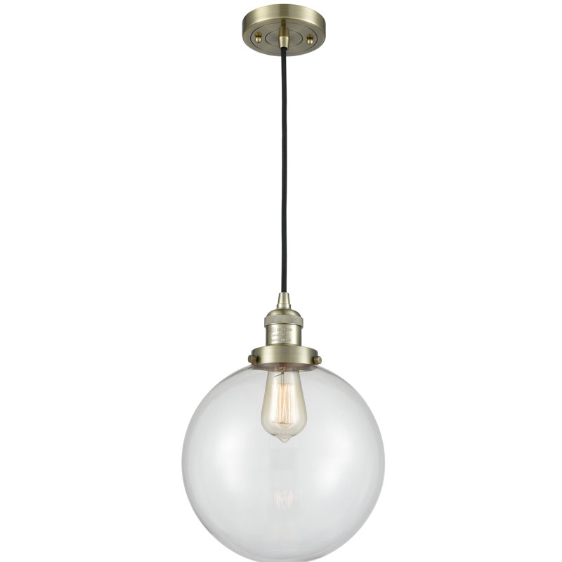 Luminaire suspendu sphère simple à 1 lumière Clermont, Transparent, Laiton antique, Ampoule DEL 6 watts Vinage