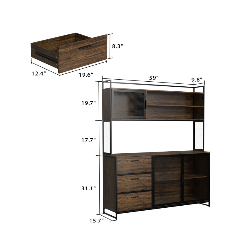 Nassima 59'' Sideboard with Bar Hutch, Rustic Brown