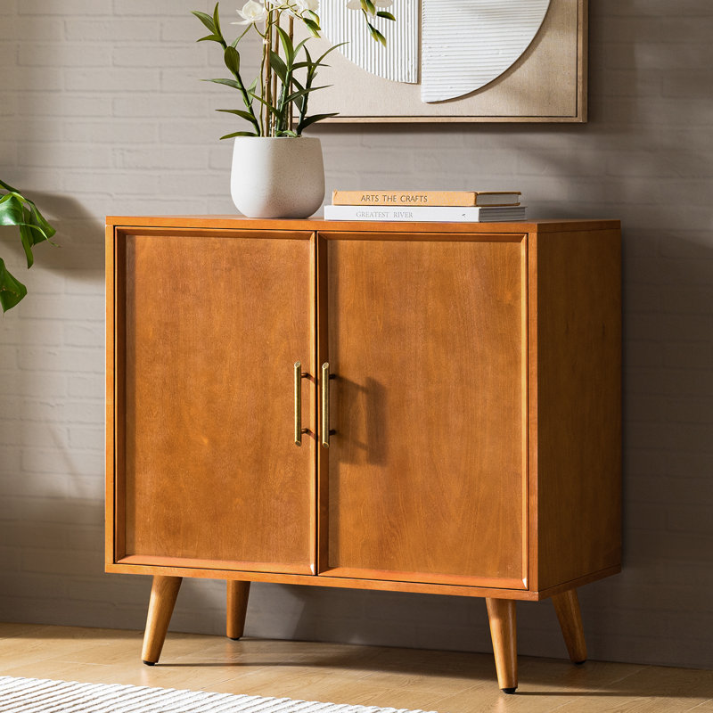 Anita Mid-Century Modern 2-Door Solid Wood Accent Cabinet With Adjustable Shelves And Cable Management, Acorn