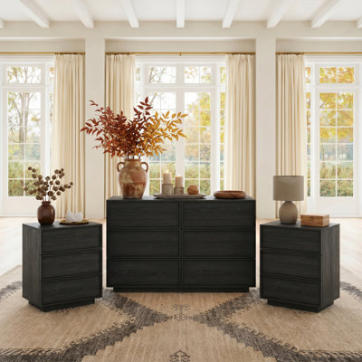 3 Pieces Bedroom Set (6-drawer Dresser & 3-drawer Dresser Set of 2)