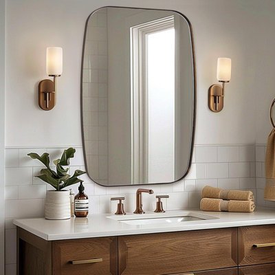 Modern Oblong Oval Bathroom Vanity Mirror | Stainless Steel Frame