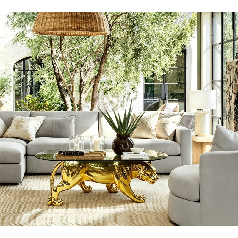 Table basse moderne avec panthère moderne, Gold