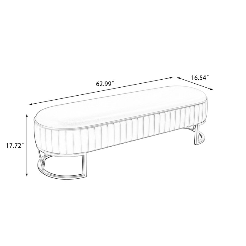 Long banc en cuir gris et gris, H 17,72 po x l 62,99 po x P 16,54 po, Grey