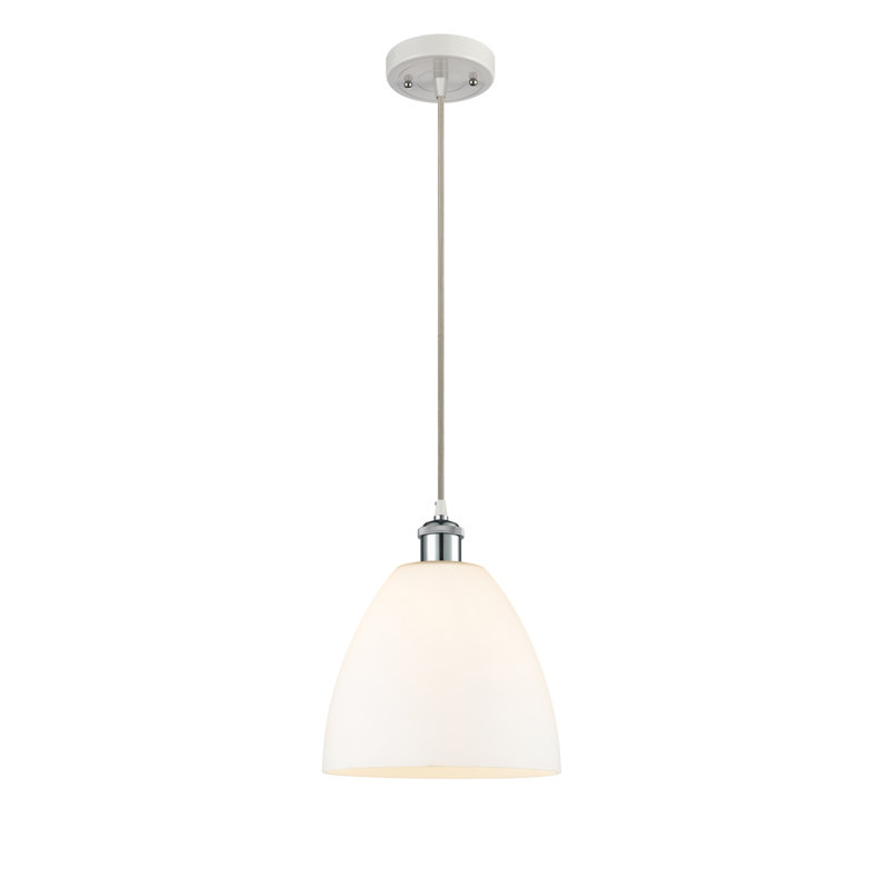 Haruka 1 - Light Single Pendant, White, 13.25" H x 9" W x 9" D, White/Polished Chrome