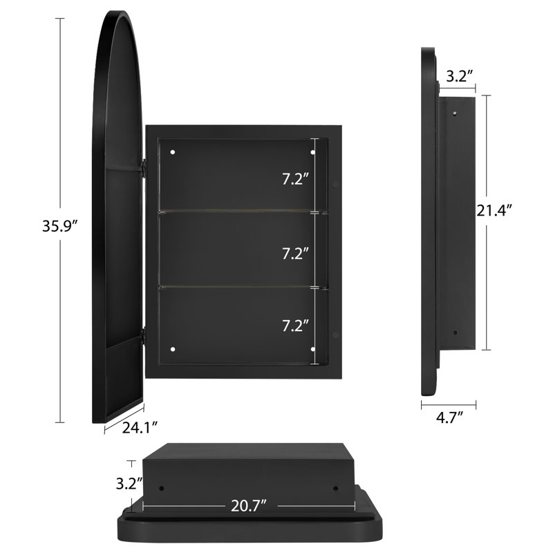Armoire à pharmacie encastrée 1 porte avec 2 tablettes Brenai, Noir mat