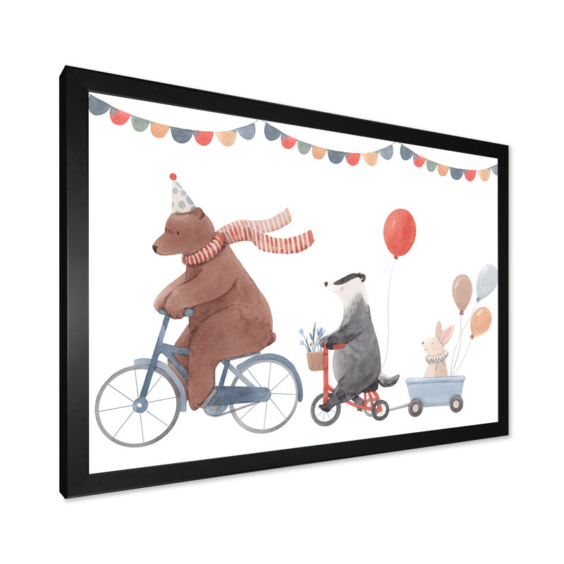 Animaux mignons à bicyclette, Cadre d'angle fermé noir, H 8 po x l 12 po x P 1 po
