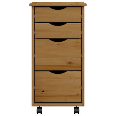 Jennasis vidaXL MOSS 4-Drawer Chest with Wheels, Solid Pinewood, 13.4"x15.4"x25.8"