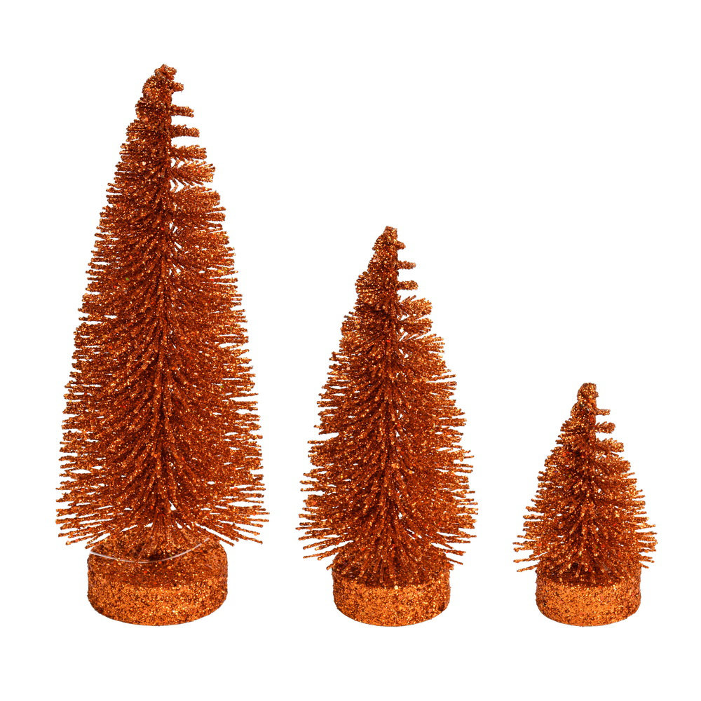 The Holiday Aisle® 3"-5"-7" Burnished Orange Glitter Oval Pine Artificial Christmas Tree, Set of 3 | Wayfair