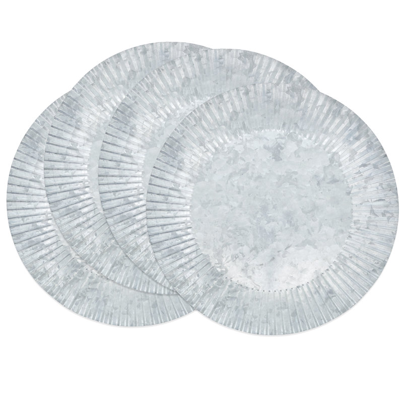 Country Charm Ruffled Galvanized Metal Charger Plates, Set of 4
