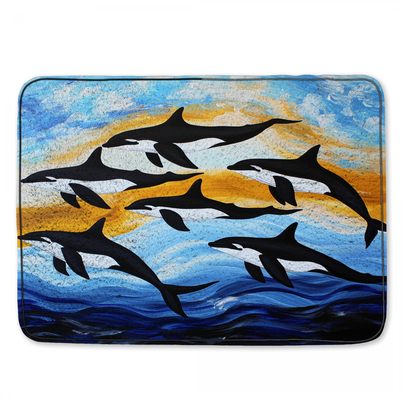 Orcas tapis de bain animaux décor de salle de bain plage côtière, Simple - L 21 po x l 34 po, Orques bleus