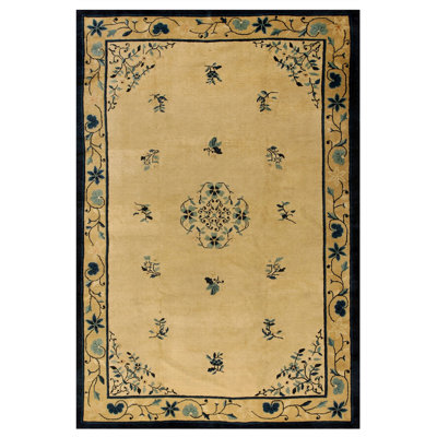 Antique Peking Hallway Runner Wool Blue, Ivory Beige Cream White Rug