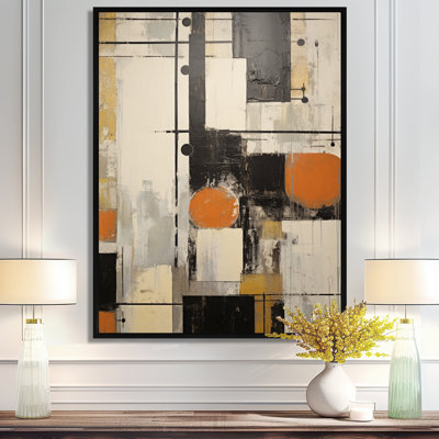 Deconstructed Beige Orange Black White - Abstract Shapes Wall Art Print