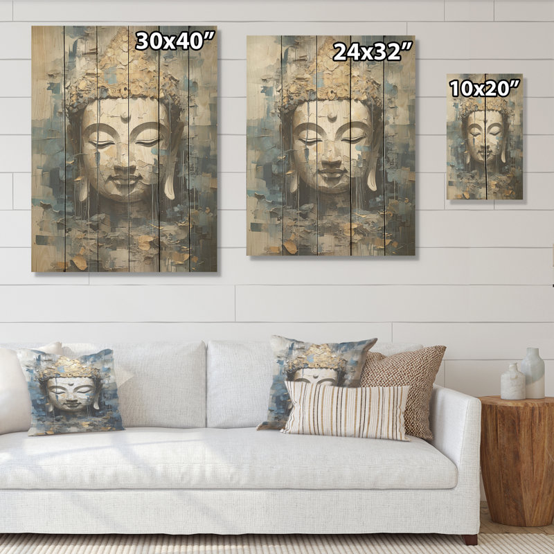 Statue religieuse de bouddhisme royal - Art mural en bois sur bois de pin naturel, H 32 po x l 24 po