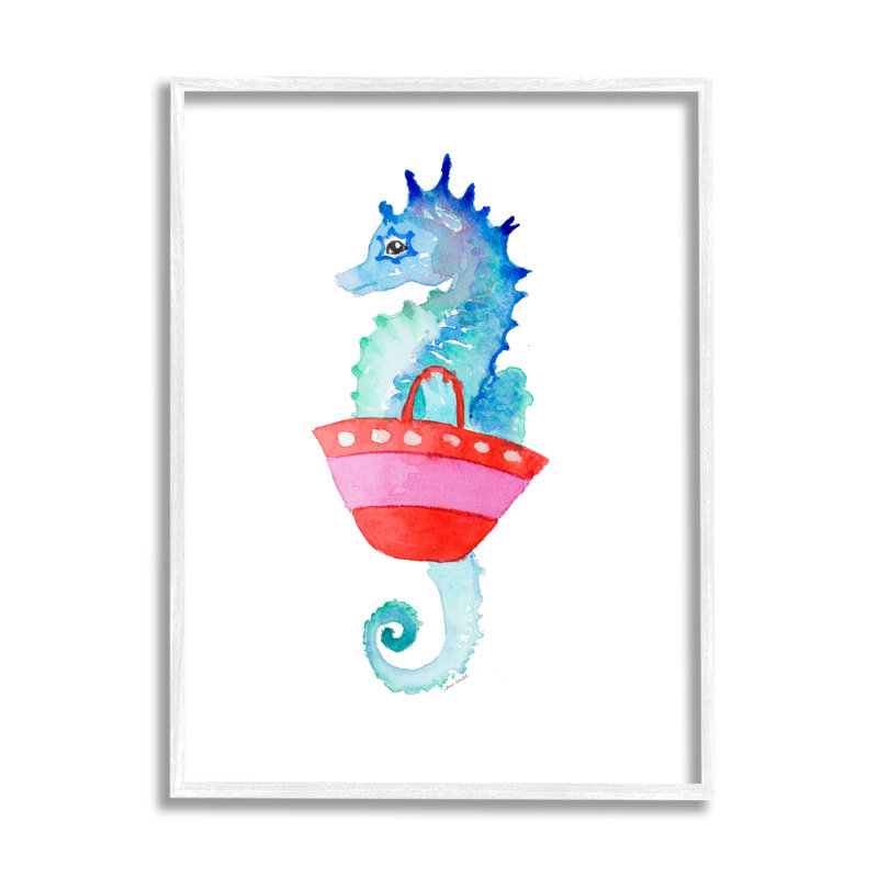 «Blue Seahorse Red Beach Bag Aquatic Animal» par Lanie Loreth - reproduction d'art, H 30 po x l 24 po