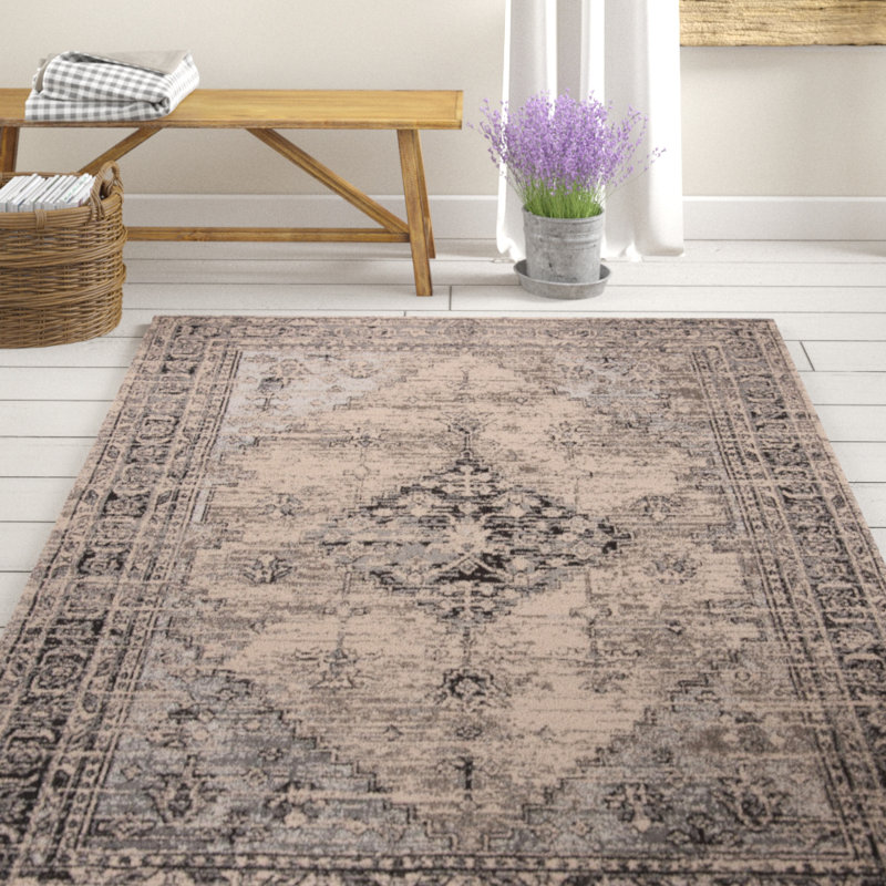 GrangeoverSands Oriental Grey/Black Area Rug, Rectangle 6' x 9'