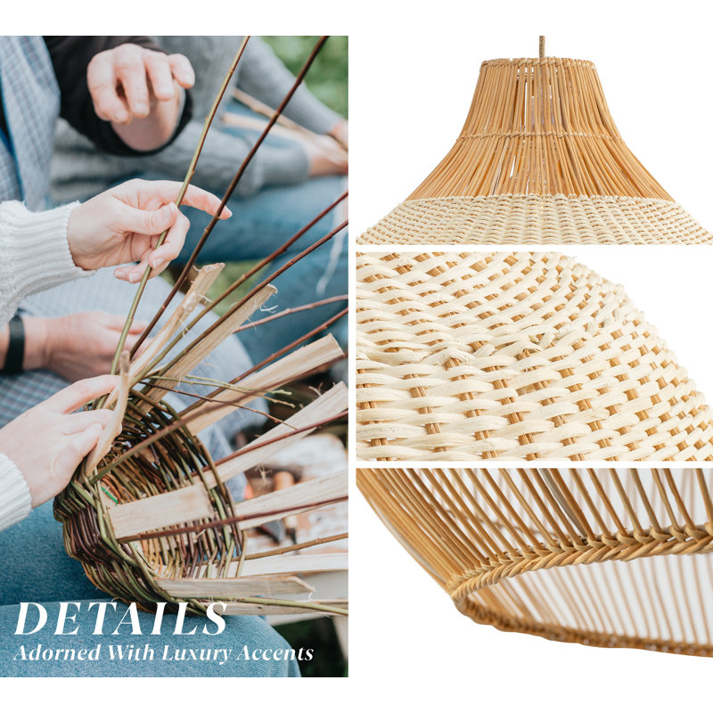 Anterria 1 - Light Natural 17", 21'', 24'' Handwoven Rattan Plug-In or Hardwired Light Fixture for Dining Room or Entryway, Dimmable and Perfect for High Ceilings in Boho Japandi Style