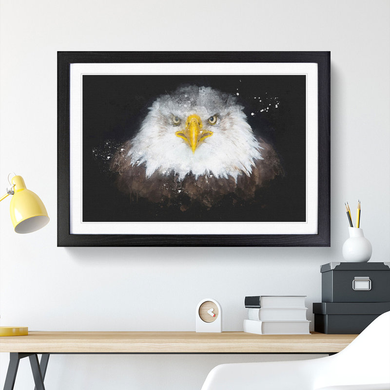 Bald Eagle Bird Paint Splash - Framed Print, Black Framed, 33cm H x 45cm W x 2cm D