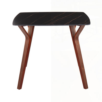 Stylish Walnut Wood And Black Textured Marble Dinette Table, Perfect For Modern Dining And Entertaining Spaces.