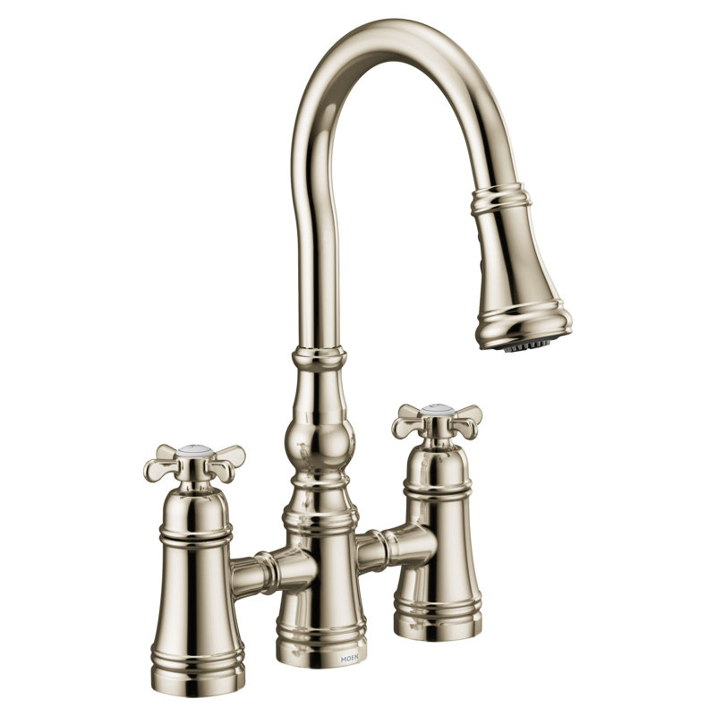 Weymouth Pull Down Touch Double Handle Kitchen Faucet, Polished Nickel