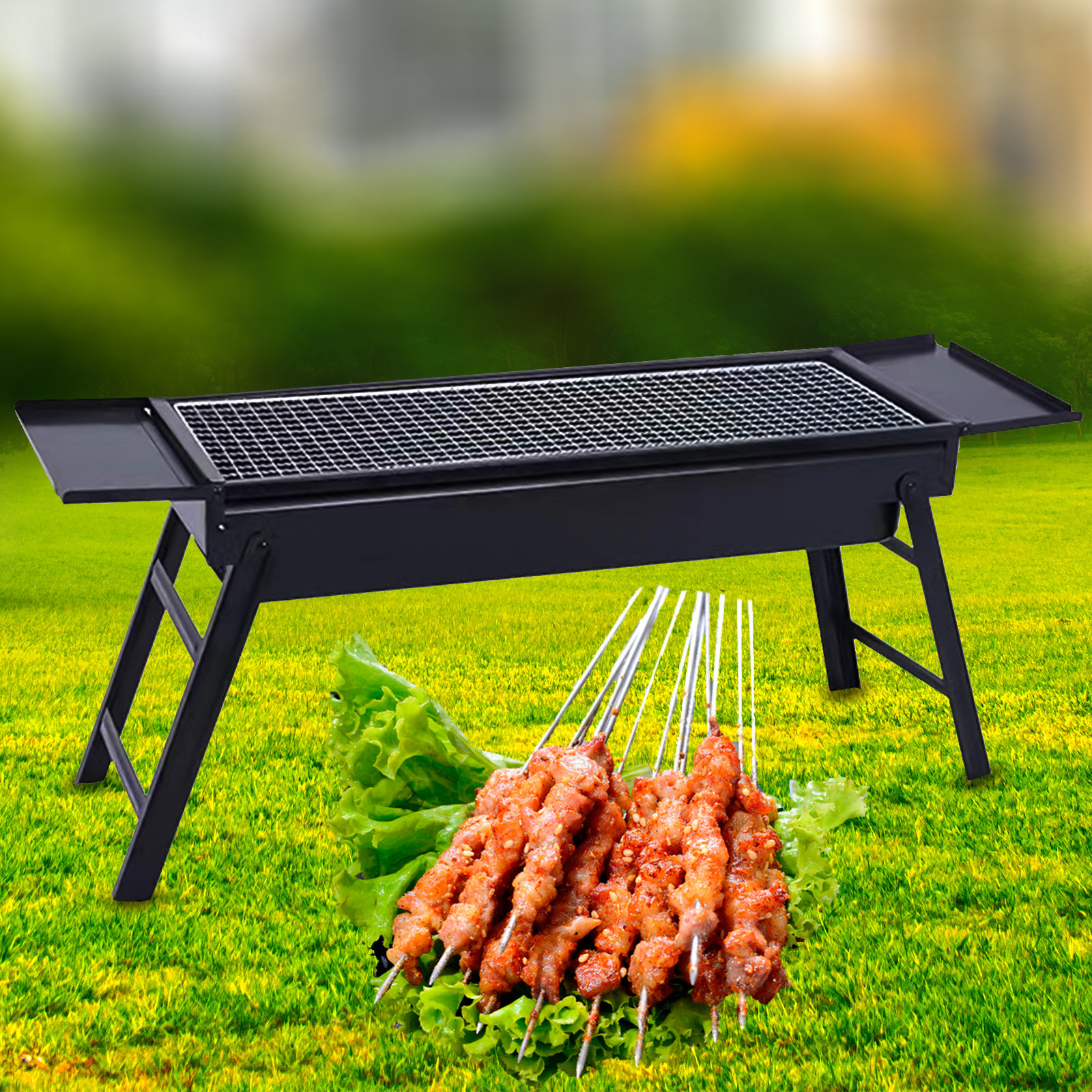 Uten Portable Barrel Charcoal BBQ Grill with Front Shelf, Carbon Steel Outdoor Barbecue Smoker, Size: One size, Black