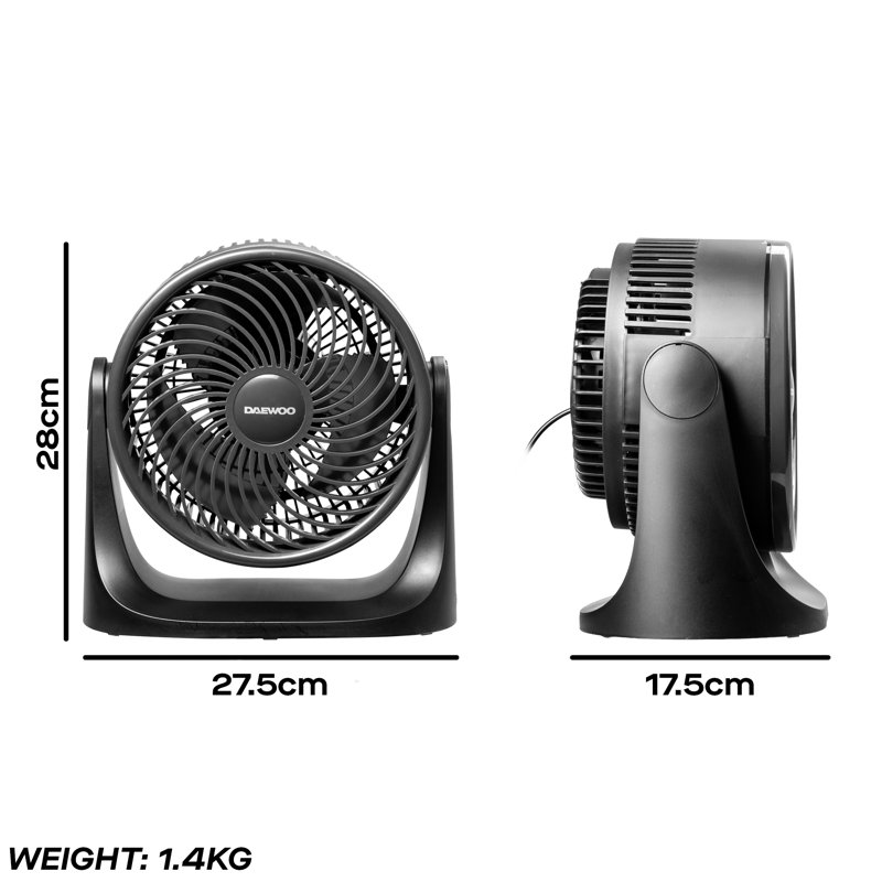 Daewoo Desktop Air Circulator Fan 3-Speed Rotary Control Quiet Bedroom Office