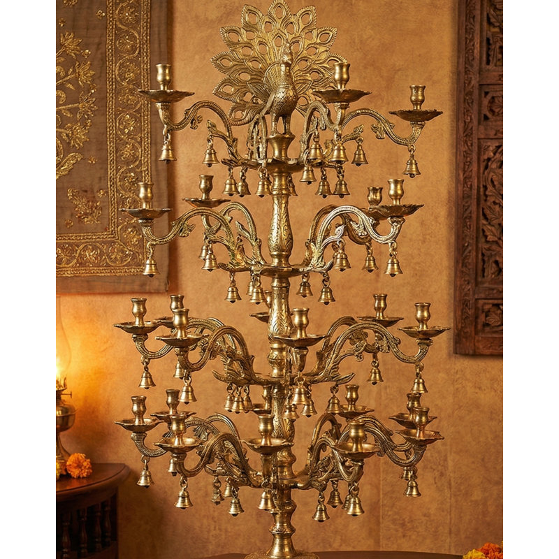 Grande lampe paon en laiton fait à la main de 52 po Anny