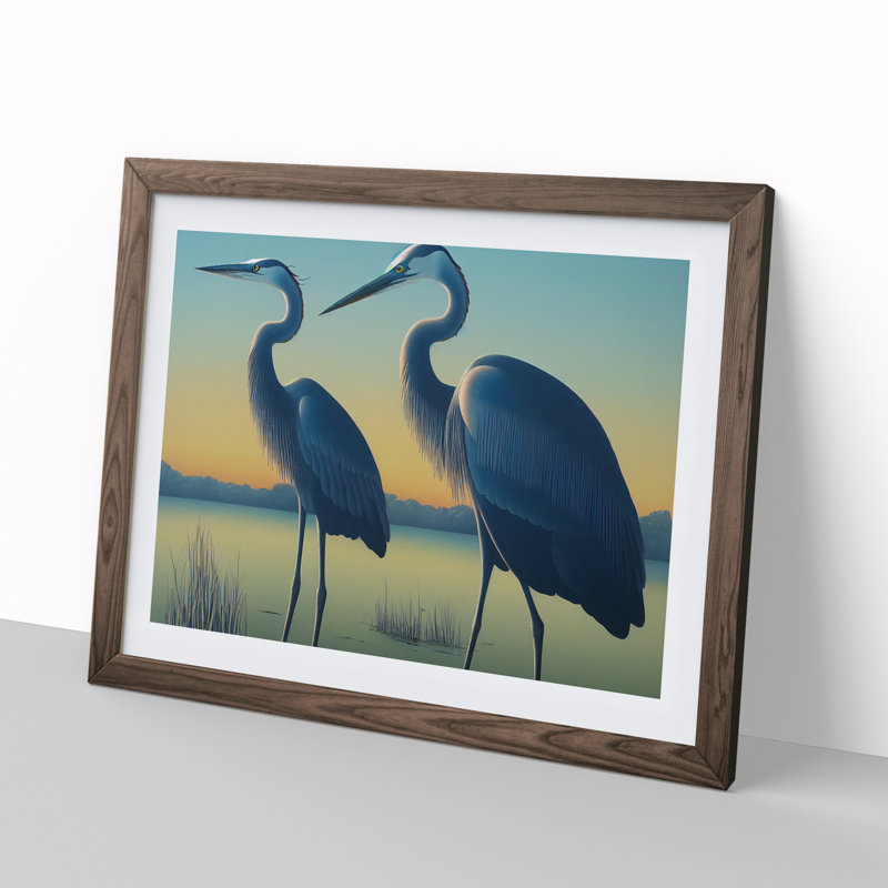 Two Heron Birds - Framed Print, 34cm H x 46cm W x 2cm D, Walnut
