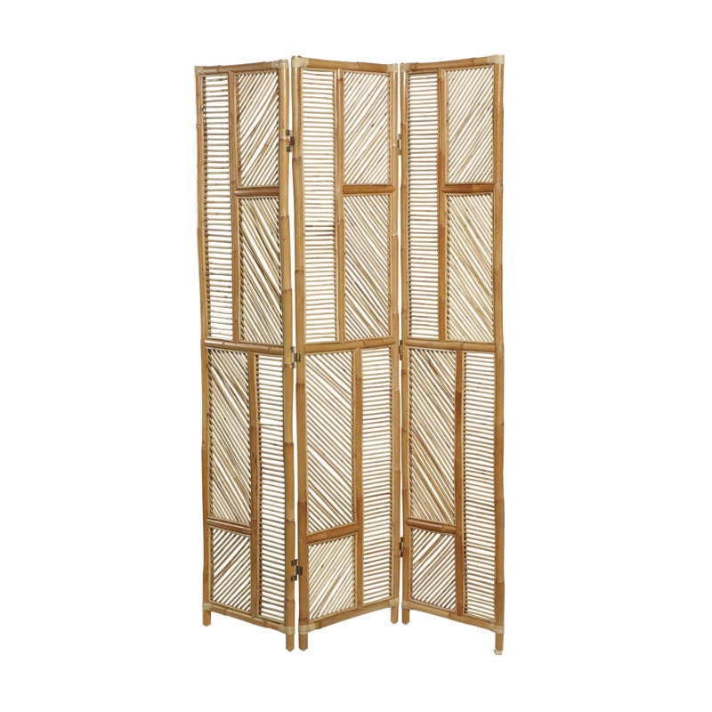 Paravent cloison pliable articulé à 3 panneaux en bois brun