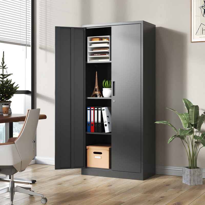 71"H Metal Garage Storage Cabinet Tool Steel Locking Cabinet With Doors And 3 Shelves, Tall Cabinets For Garage Storage Systems Lockable File Cabinet For Home Office, Classroom/Pantry