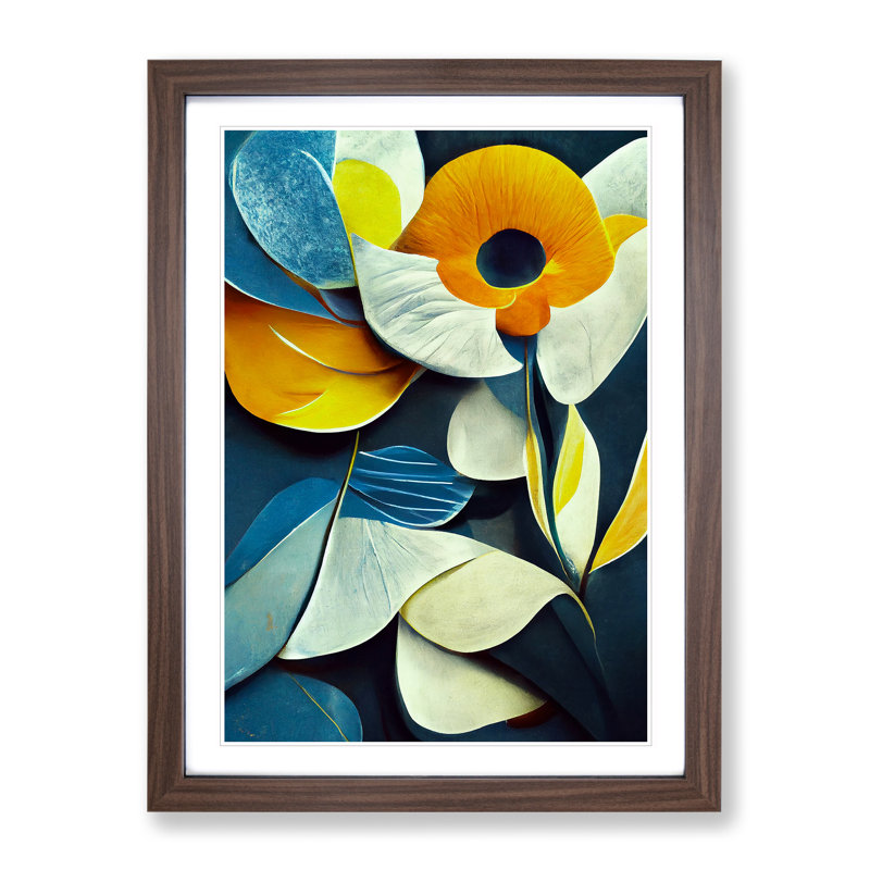 Flowers in Abstract No.5 - Framed Print, 34cm H x 25cm W, Walnut