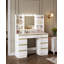 Dressing Table with Bulb/LED Light, Vanity Desk with 1 Large Drawer and 8 Small Drawer Cabinets, Adjustable Brightness, Large HD Mirror, 9 Open Storage Areas-1887351696