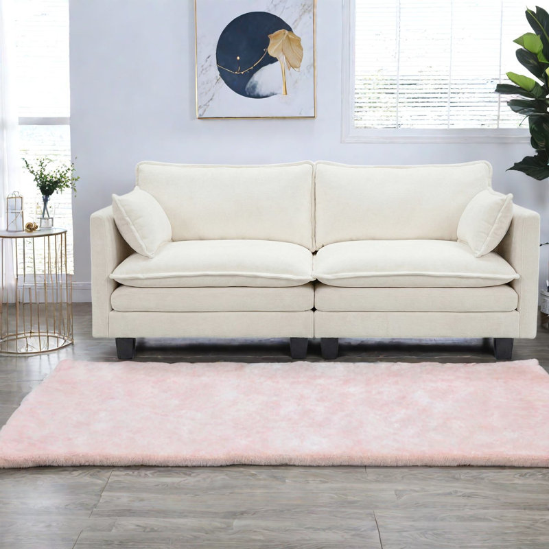 Canapé beige chenille avec chargement USB, compact et moderne, 2 places, idéal pour le bureau à domicile., Beige