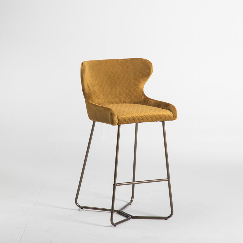 Falls Upholstered and Velvet Bar Stool, Mustard