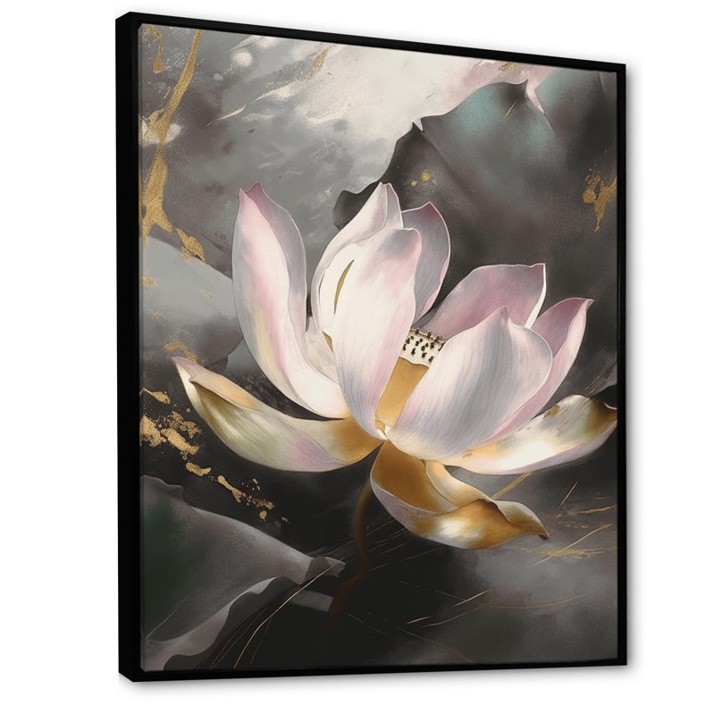 Rose lotus floral, sérénité II, H 44 po x l 34 po, Cadre flottant noir