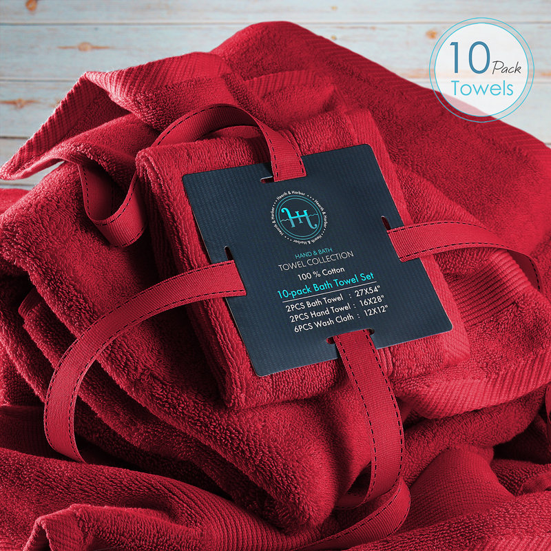 Danni-Lee Ultra Soft and Absorbent 10 Piece 100% Cotton Towel Set., Burgundy Red